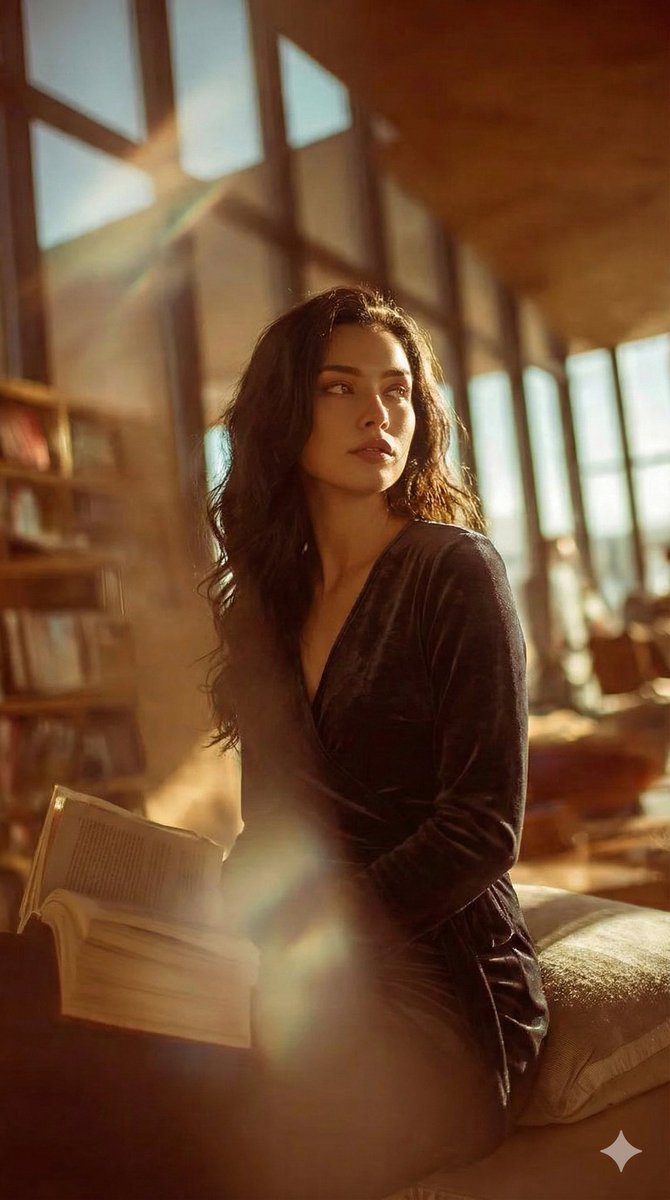 Cinematic Realism Portrait in a Library Loft — Nano Banana Pro AI Generated Image