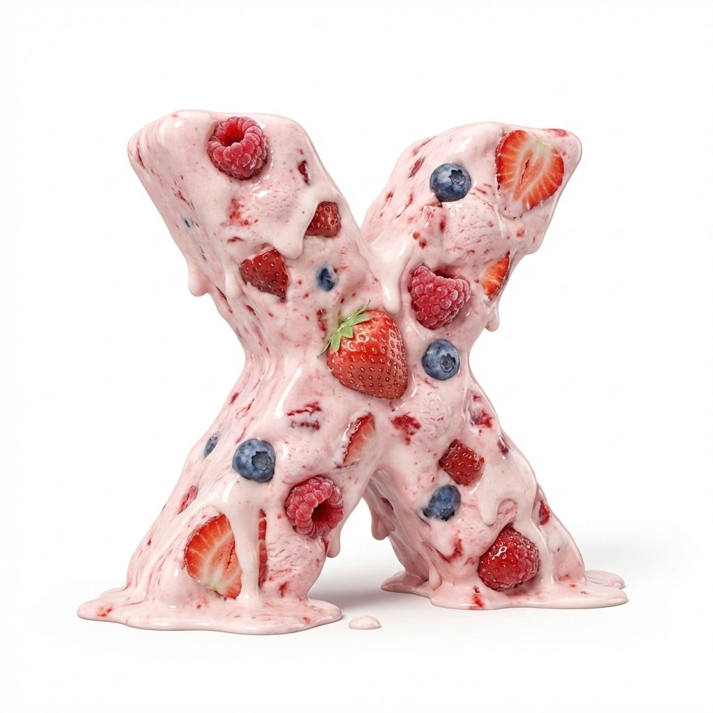 Strawberry Ice Cream 3D Letter 'X' — Nano Banana Pro AI Generated Image