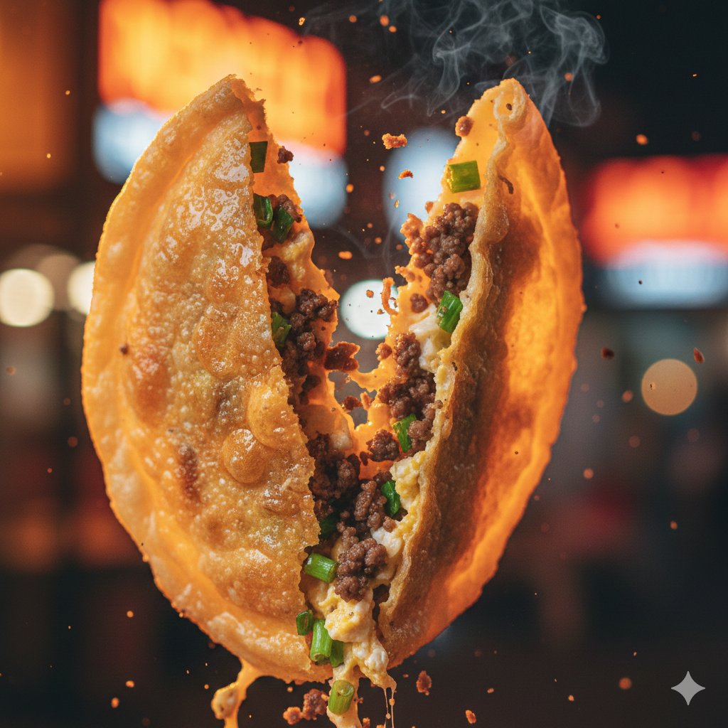 Macro Food Photography of Martabak Telur Prompt — Nano Banana Pro AI Generated Image