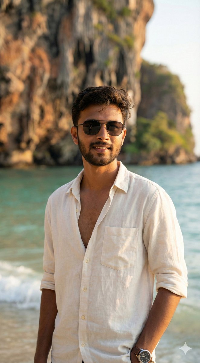 Travel Editorial Portrait on Railay Beach — Nano Banana Pro AI Generated Image