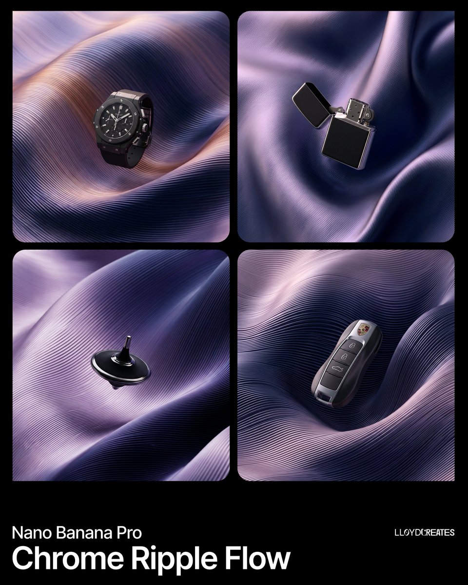 Chrome Ripple Flow Product Photography Prompt — Nano Banana Pro AI Generated Image
