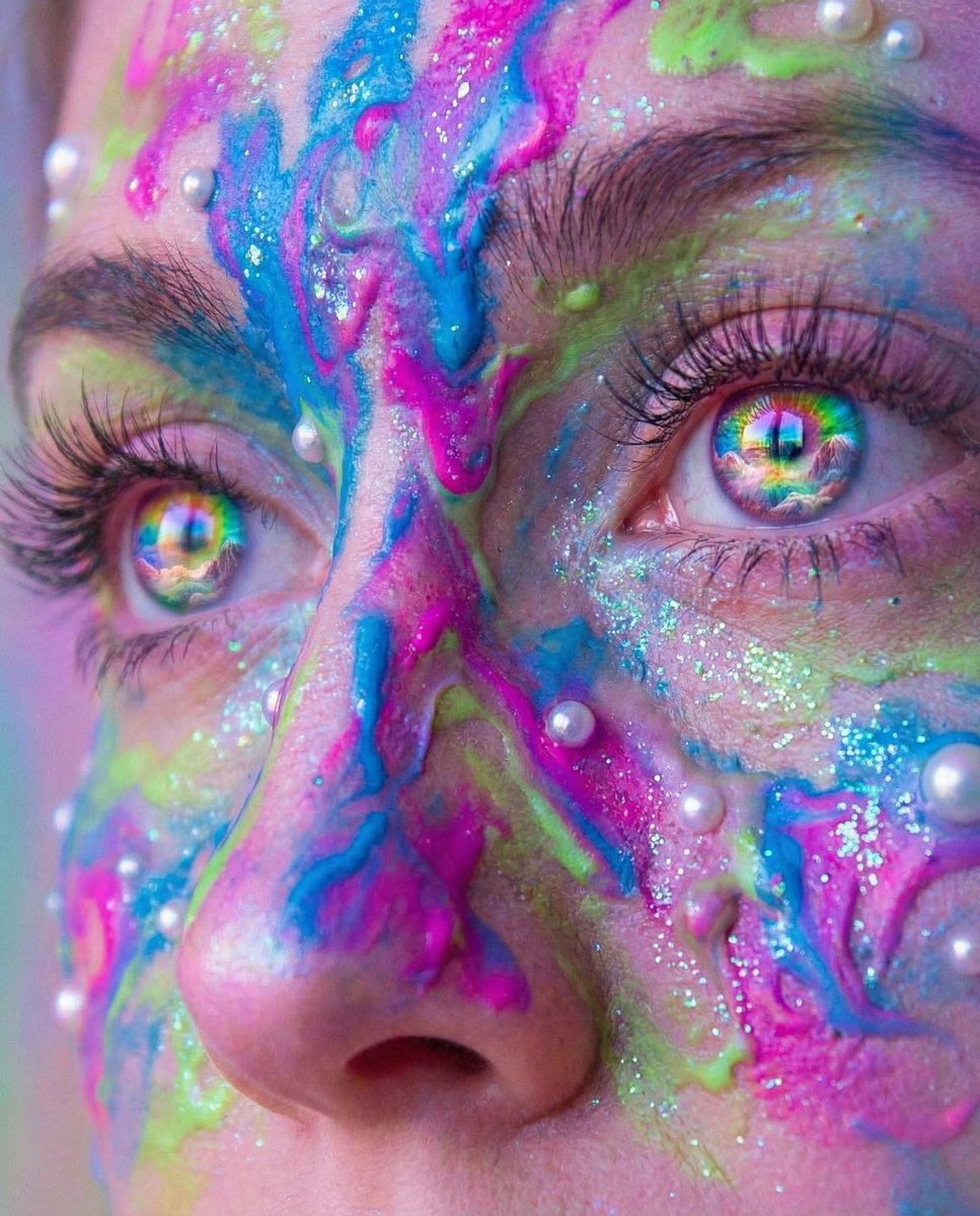 Surreal Portrait with Rainbow Irises and Melted Paint — Nano Banana Pro AI Generated Image