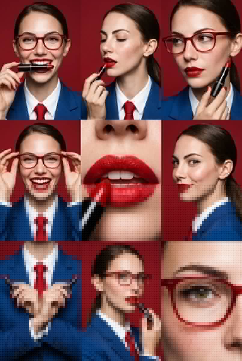9-Panel Editorial Beauty Grid for Lipstick Commercial — Nano Banana Pro AI Generated Image