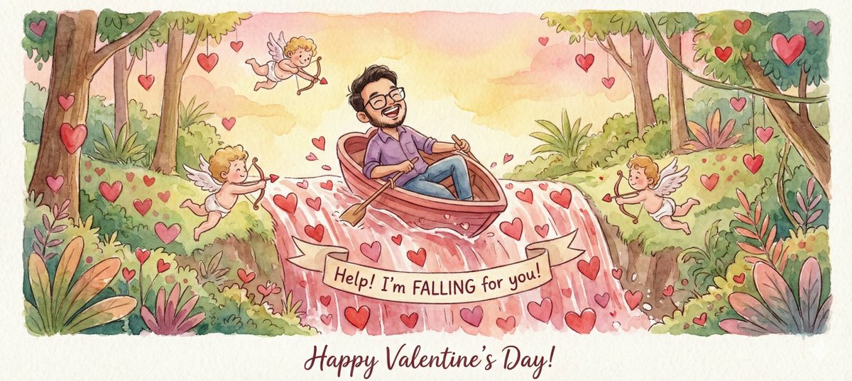 Image Transformation into Watercolor Valentine's Day Card — Nano Banana Pro AI Generated Image