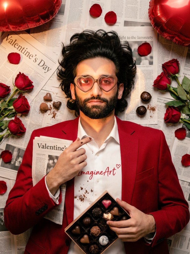Valentine's Day Chocolate and Roses Editorial Portrait — Nano Banana Pro AI Generated Image
