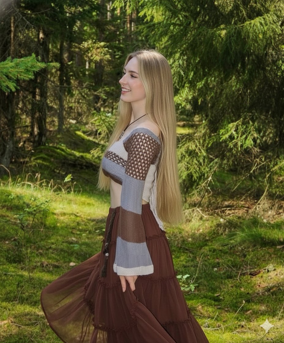 Boho Editorial Portrait in Pine Forest — Nano Banana Pro AI Generated Image