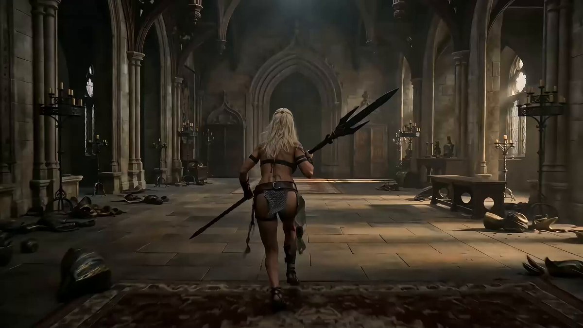 Gothic Cathedral Battle: Warrior vs. Black Dragon