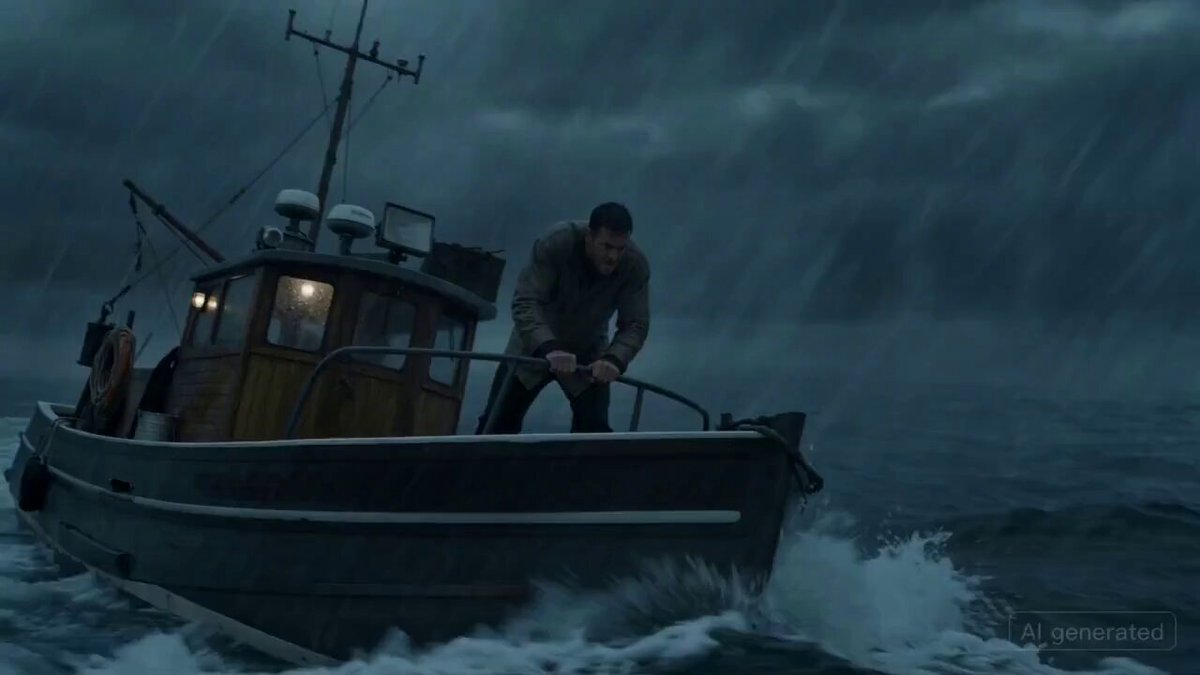 Man on a seaboat attacked by a sea monster