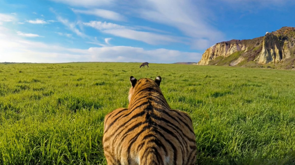 Ultra-Realistic Continuous Tiger Chase Shot Prompt