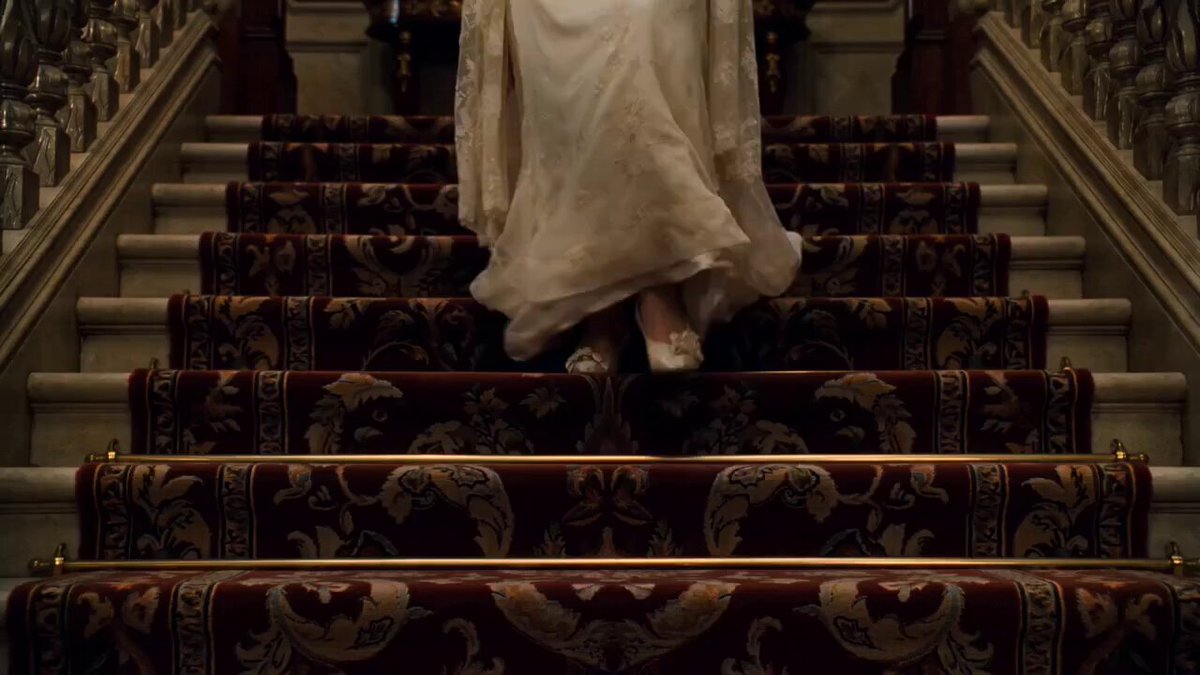 Gothic Mystery Scene: Woman Descends Staircase