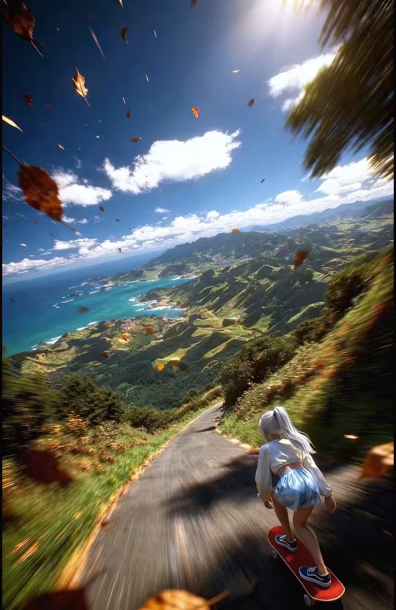 FPV Drone Shot of Anime Girl Skateboarding