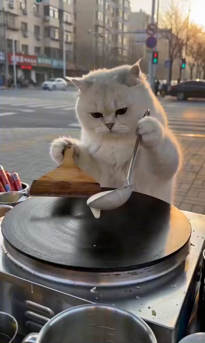 Cat Making Pancakes (Jianbing) - Seedance Cute Pet Series