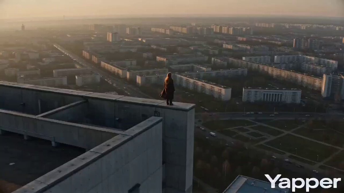 Cinematic Descent on a Brutalist Rooftop