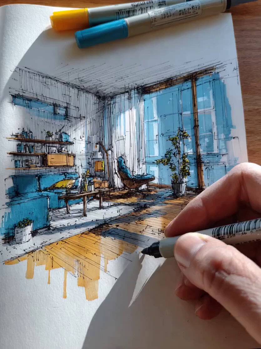 Video Prompt: Hand-Drawn Interior Design Transformation